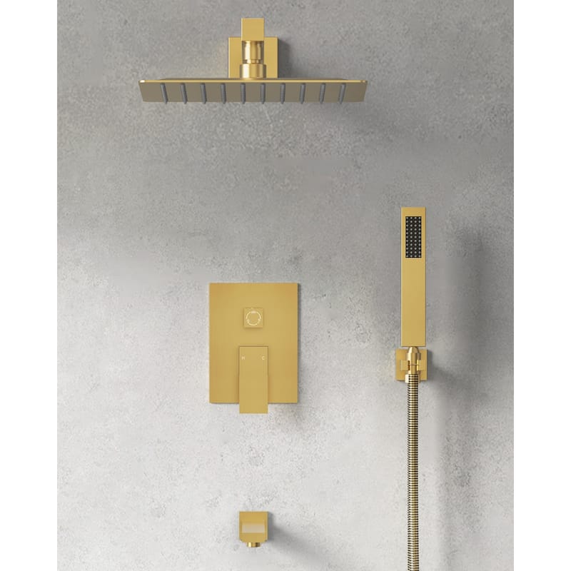 GRANDJOY Shower Faucet System with Tub Spout,10" Rainfall Shower Head with Handheld Spray