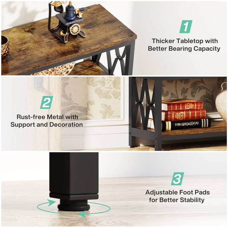 3-Tier Console Table , 70.9-in Industrial Sofa Table, Long Foyer Table Entryway Table