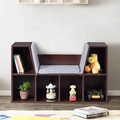 Kid Storage Cabinet Multifunctional Bookcase with Cushioned Seat