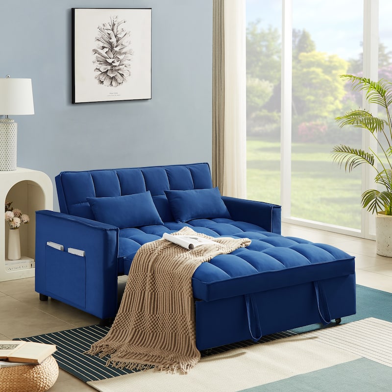 Modern Velvet Convertible Loveseat Sleeper Sofa Couch with Adjustable Backrest,Blue