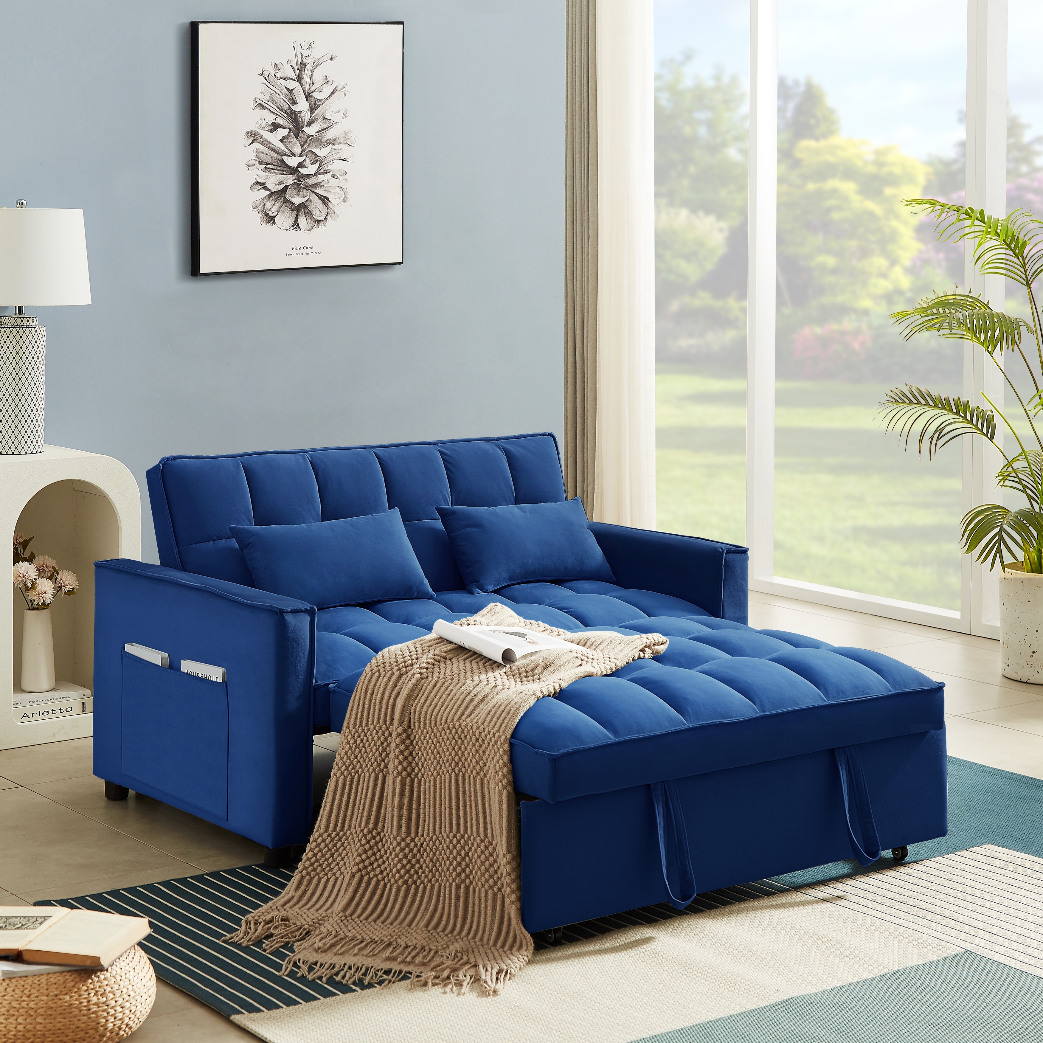 Velvet Convertible Loveseat Sleeper Sofa Couch 2 Seater Sofa with