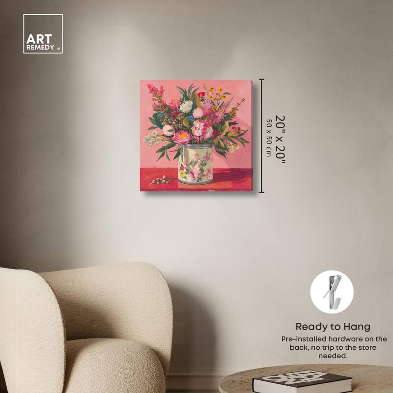 Pink Floral Tin Canvas by Art Remedy, Gallery Wrapped