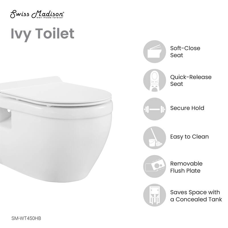 Swiss Madison Ivy Wall Mounted Elongated Toilet Bowl Only - Seat