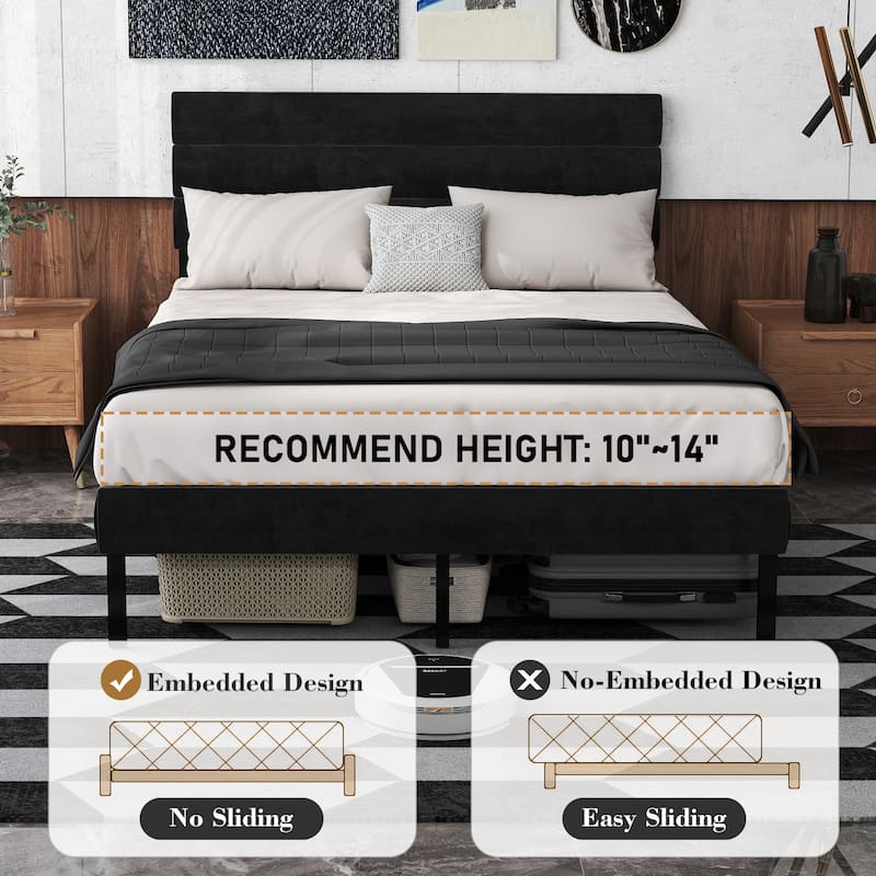 Full Size Upholstered Platform Bed Frame - With Headboard, No Box Spring Needed, 14" Underbed Storage​