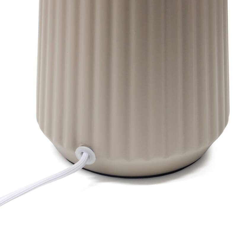Vertical Grooved Ceramic Table Lamp with Drum Shade - 16" - Taupe