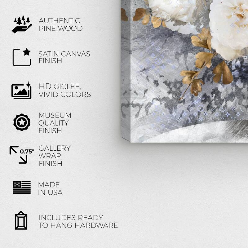 Wynwood Studio Canvas Floral and Botanical Decorative Bouquet Blue and Cream White Glam Wall Art Canvas Print