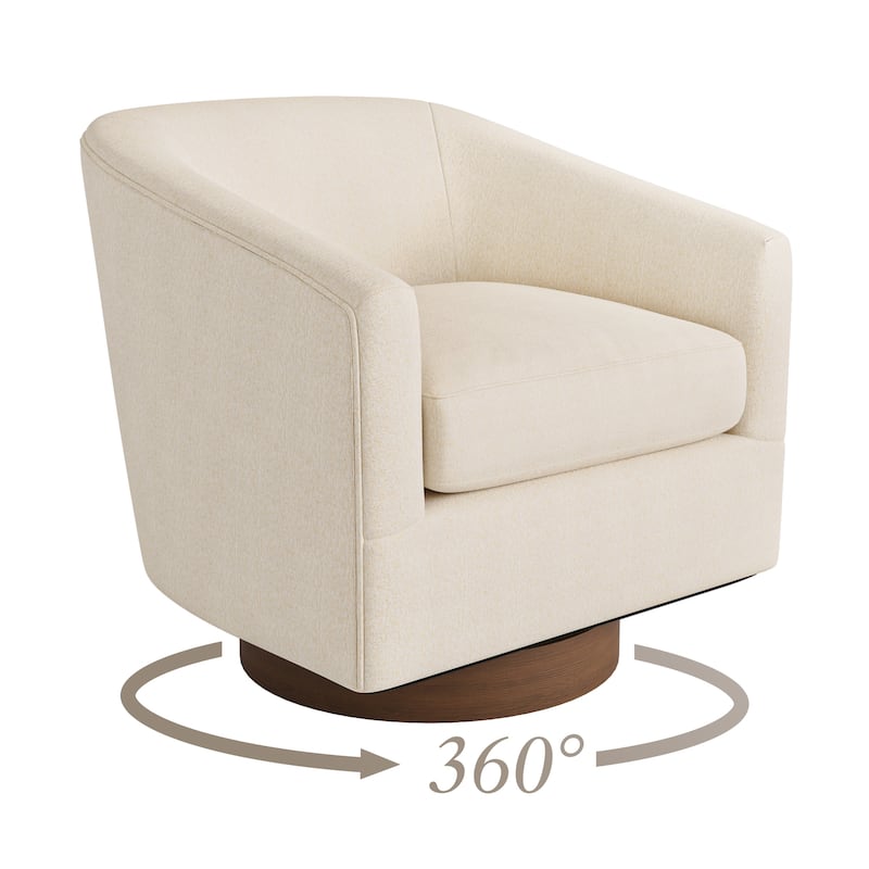 Modern Wooden Barrel Swivel Accent Chair Upholstery Armchair for Living Room