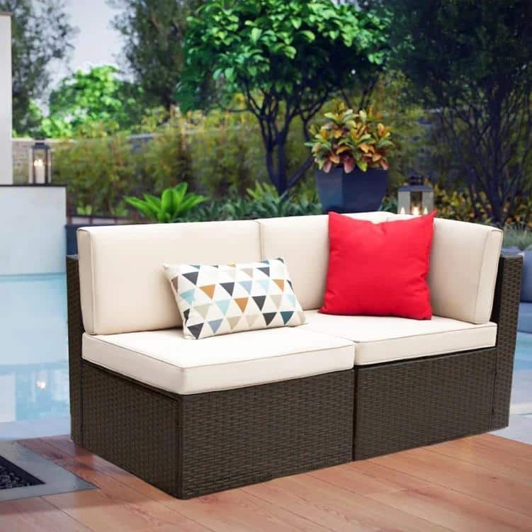 Furniwell 2-piece Outdoor Sectional Sofa Patio Conversation Set for Small Area - Beige