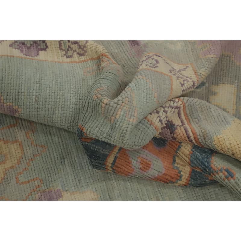 Handmade Wool Oushak Turkish Area Rug, Floral Geometric Carpet - 12' 2'' X 9' 2''