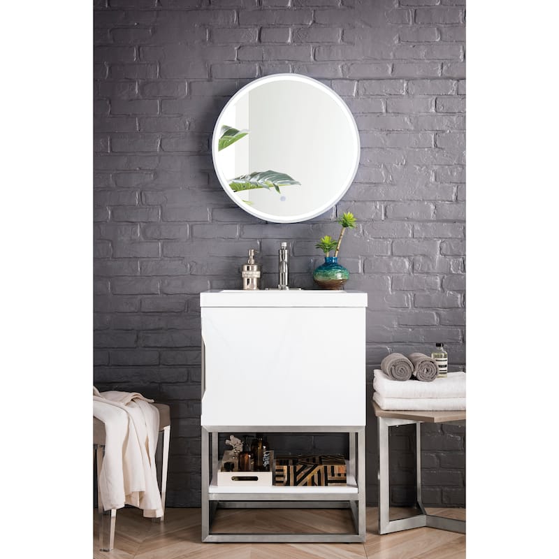 James Martin Vanities Columbia 24" Single Vanity, Glossy White with White Glossy Composite Stone Top