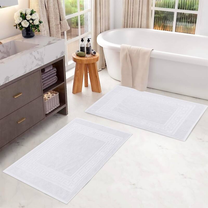 Blue Nile Mills 100% Cotton Thick Absorbent Washable Bath Mats Set of 2 - White