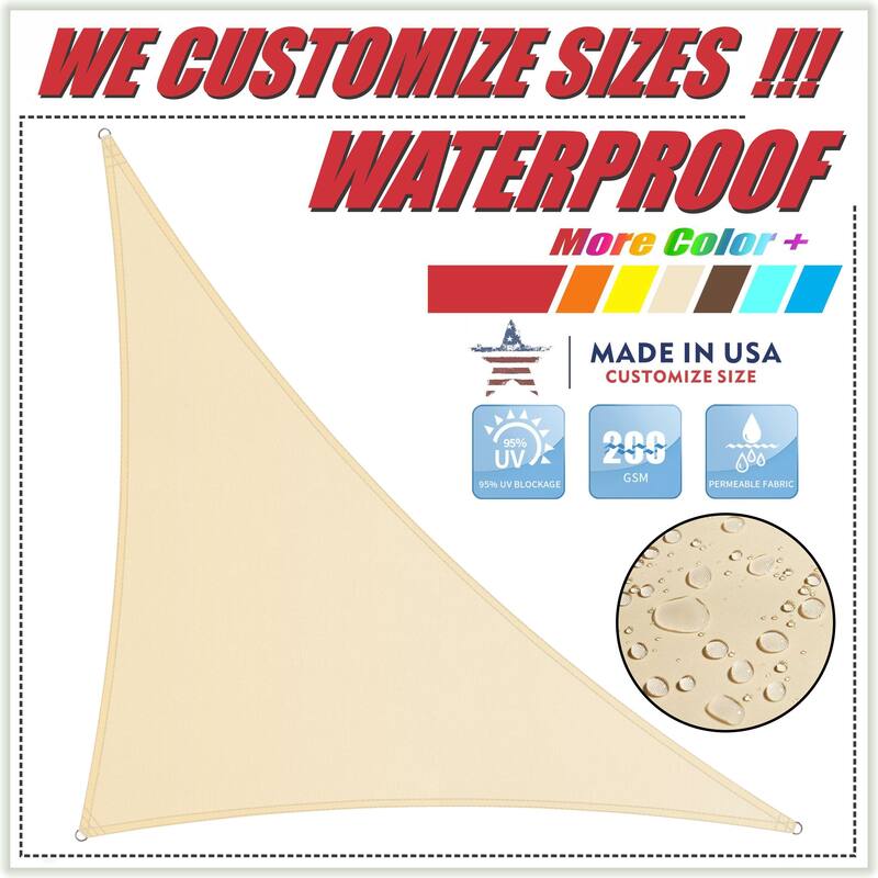 ColourTreeUSA Waterproof Custom Size Beige Right Triangle Sun Shade Sail Canopy UV Block - 13' x 24' x 27.3'