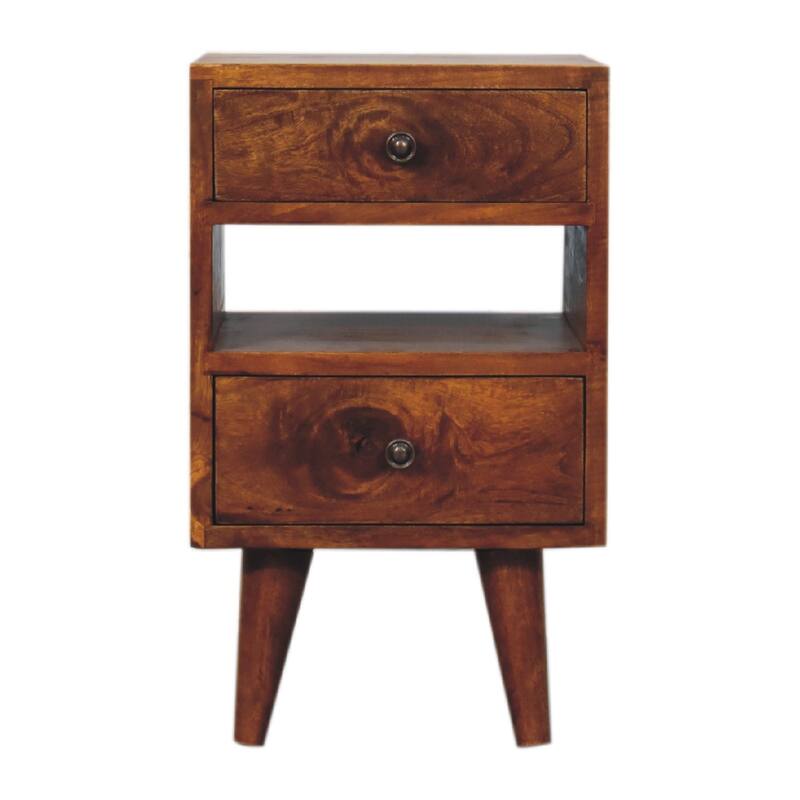 Mini Classic Nightstand in Chestnut Finish with 2 Drawers and Open Slot