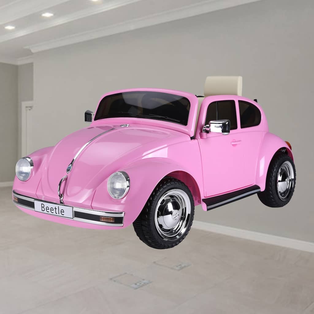 Licensed Volkswagen Beetle Kids Electric Ride-On Car with Remote Control, MP3, Lights, and Safety Features for Ages 3-6 - Pink