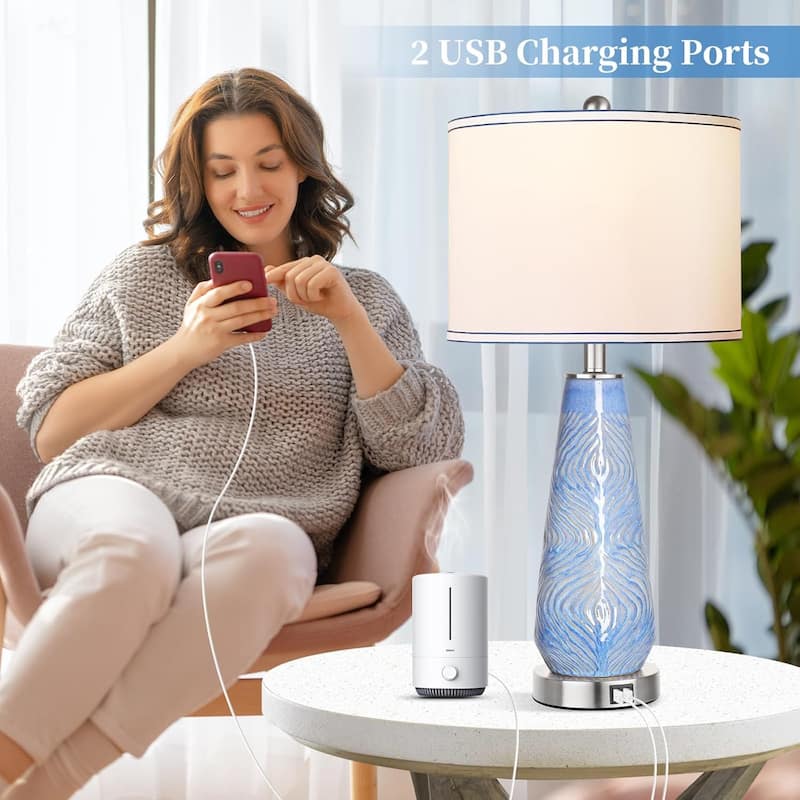 Modern 27" Tall Table Lamp with USB Ports and Touch Control, 3-Way Dimmable (Set of 2)