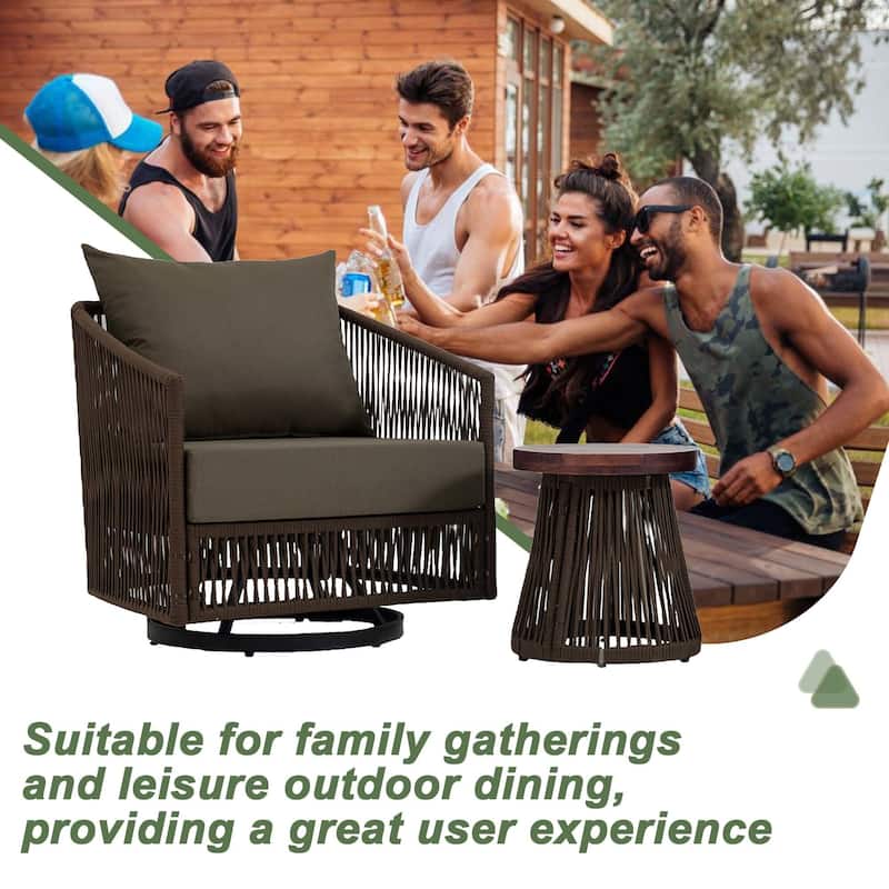 3-piece Cushioned Swivel Patio Wicker Furniture Set Outdoor Rattan Bistro Set.