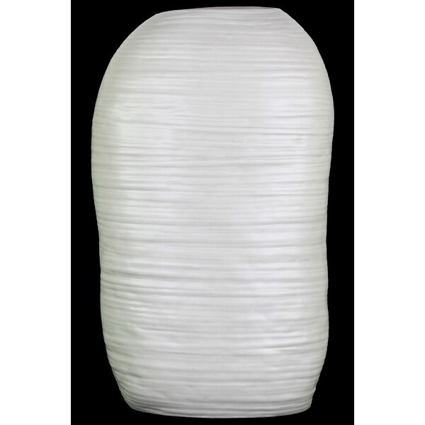 Ceramic Tall Irregular Vase With Combed Design, Large, White