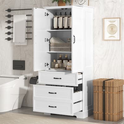 Tall Bathroom Storage Cabinet with 2 Doors and 2 Storage Drawers, Freestanding Bathroom Floor Cabinet with Adjustable Shelf