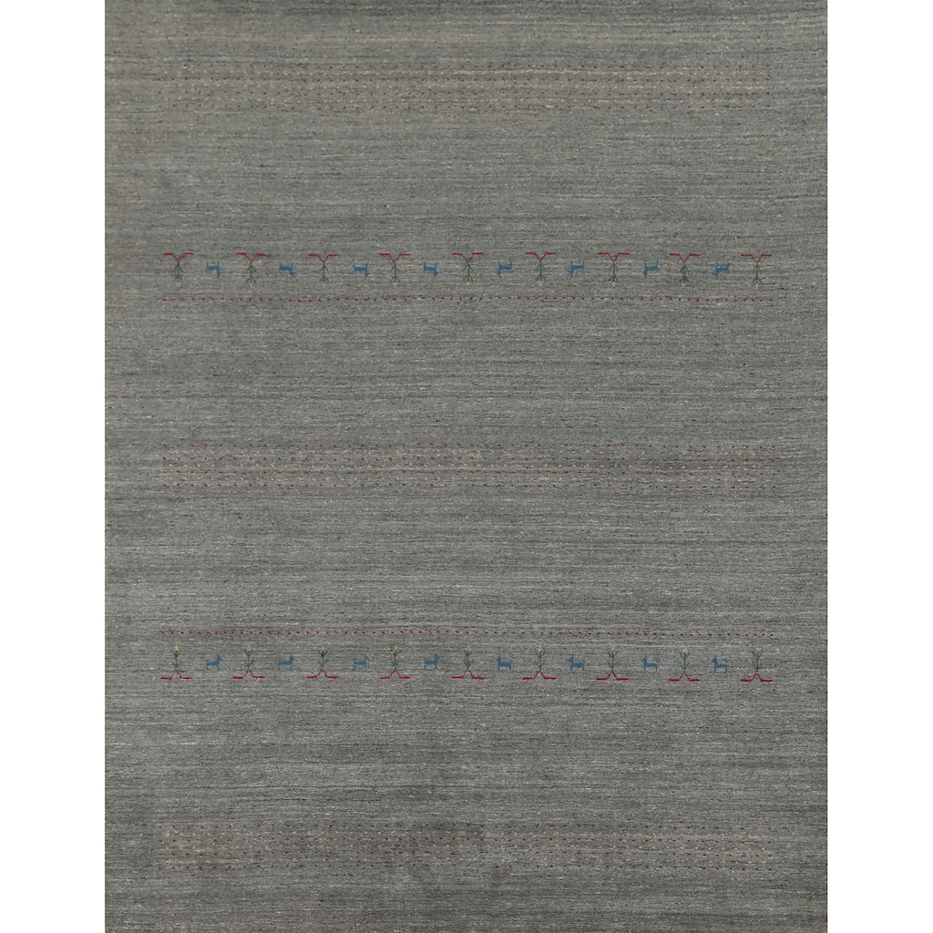 Grey Gabbeh Oriental Area Rug Handmade Wool Carpet - 7'11"x 9'10"