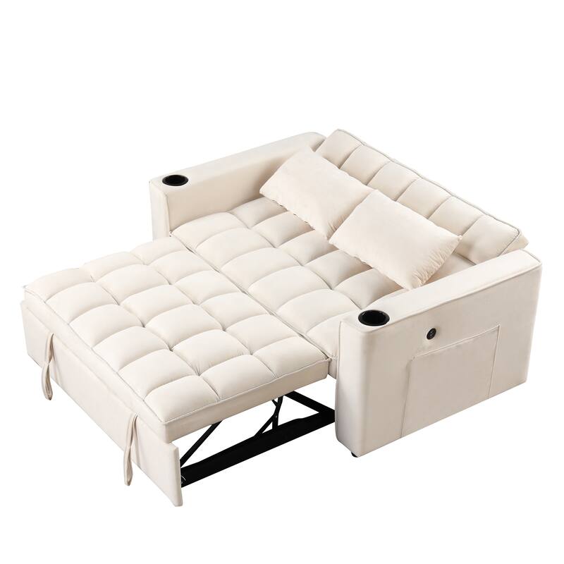 4-in-1 Modern Sofa Bed with USB Charging and Cup Holder, Perfect for Apartments