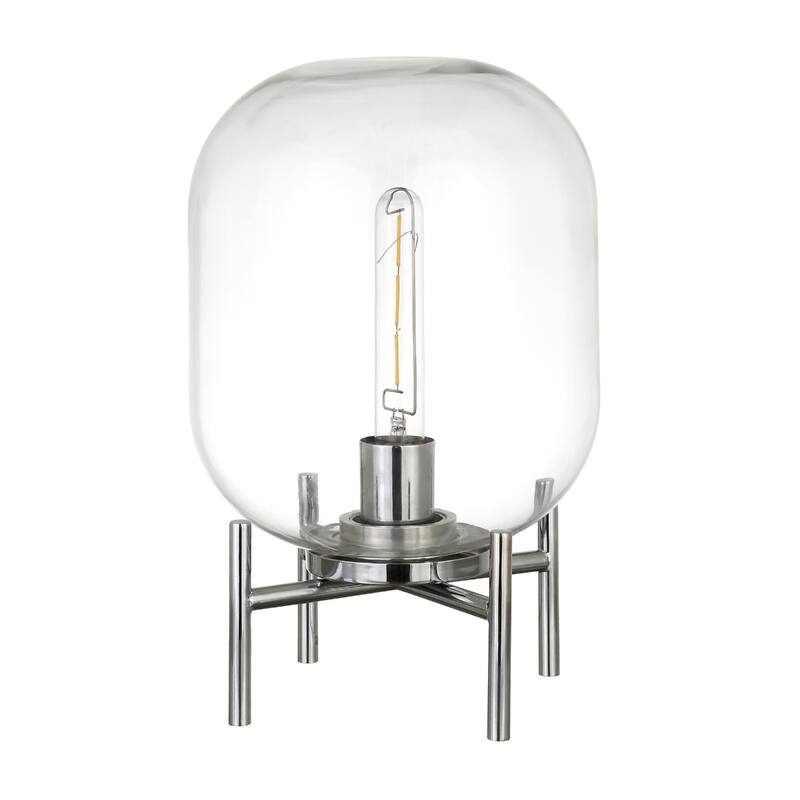15" Contemporary Metal Table Lamp with Rotary Socket Switch and Clear Cylinder Glass Shade for Bedrooms - 15”H x 9”W x 9”D