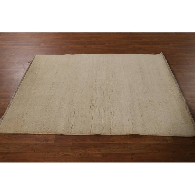 Beige Gabbeh Modern Rug Hand-Knotted Wool Carpet - 4'2"x 5'10"