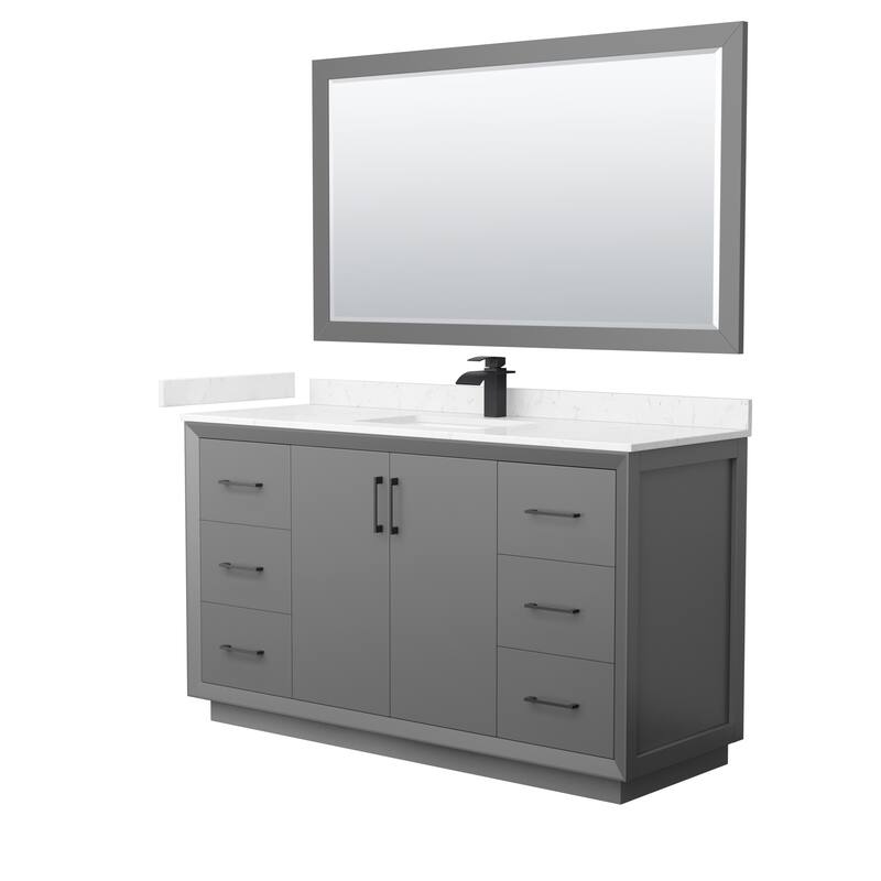 Strada 60-Inch Single Vanity Set, Cultured Marble Top, 58-Inch Mirror - Dark Gray, Black Trim, Carrara Cultured Marble Top
