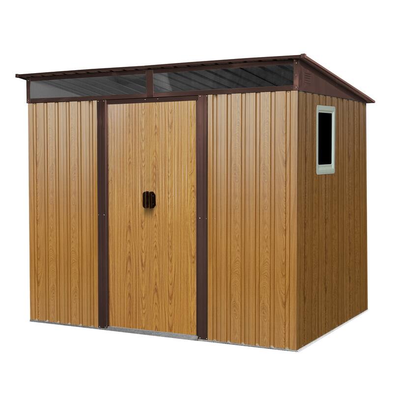 Galvanized Steel Garden Shed Tool Shed Storage Shed with Lockable Sliding Door Waterproof, Rust, Corrosion-resistance - Coffee