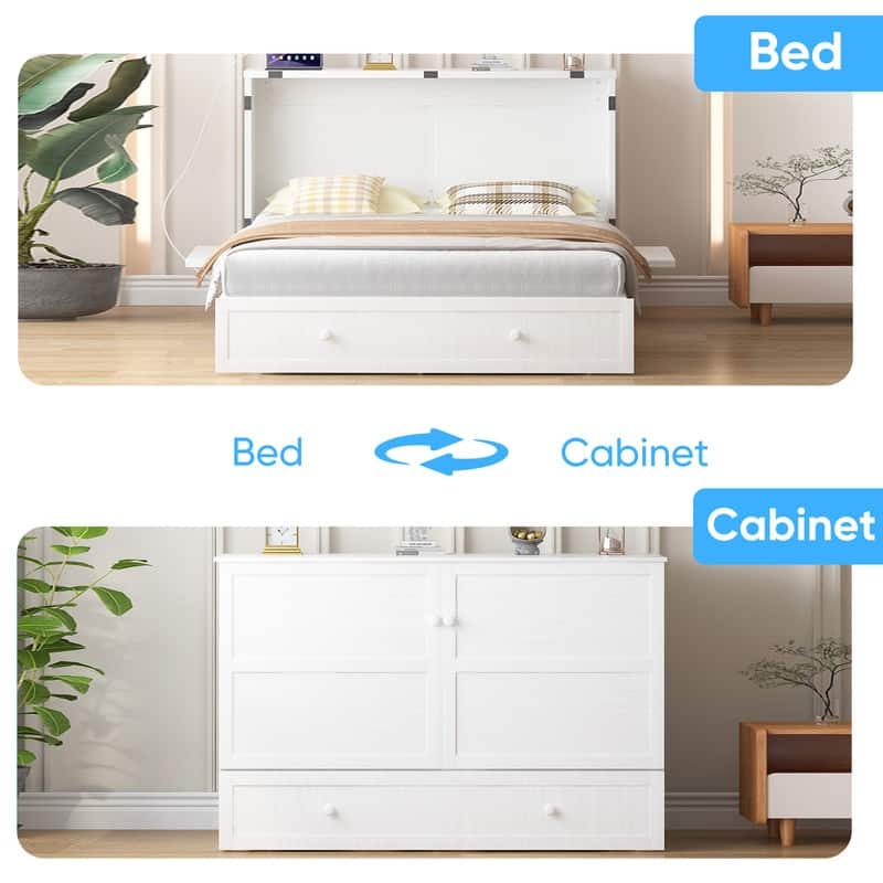 Mixoy Murphy Bed with Mattress,Cube Foldable Cabinet Bed with Charging Station
