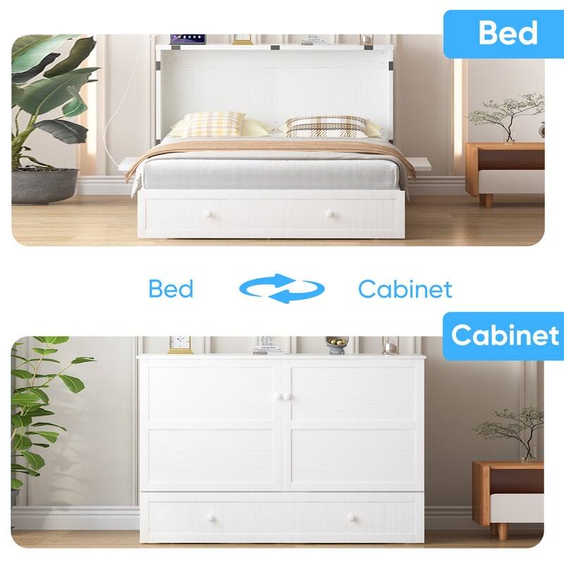 Mixoy Queen Murphy Bed Chest with Charging Station and Storage Drawer,No Mattress