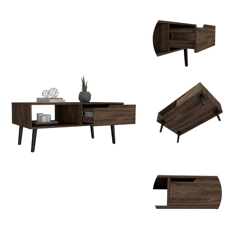 FM Furniture Hamburg Coffee Table with 4 Legs, 1 Open Shelf and 1 Drawer