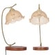 preview thumbnail 4 of 8, Vintage Flower Glass Table Lamp with Wooden Base USB Charging Port - 6.6x20.2 inch