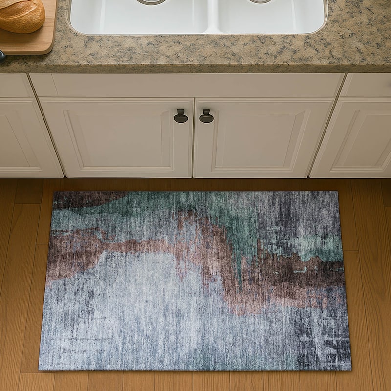 Premium Washable Super Soft Abstract Soid Mayfield Rug - Blue - 1'8" x 2'6"