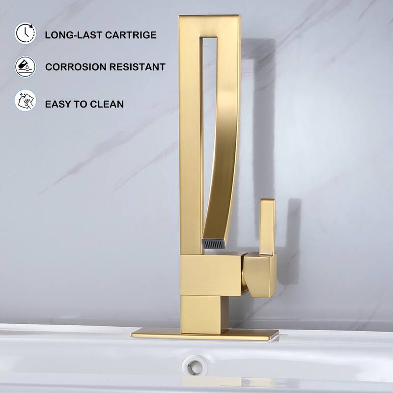 Modland Black/Gold Bathroom Sink Faucet Single Hole, Single Handle, Brass, Waterfall Design - Ideal for Bathroom Sinks