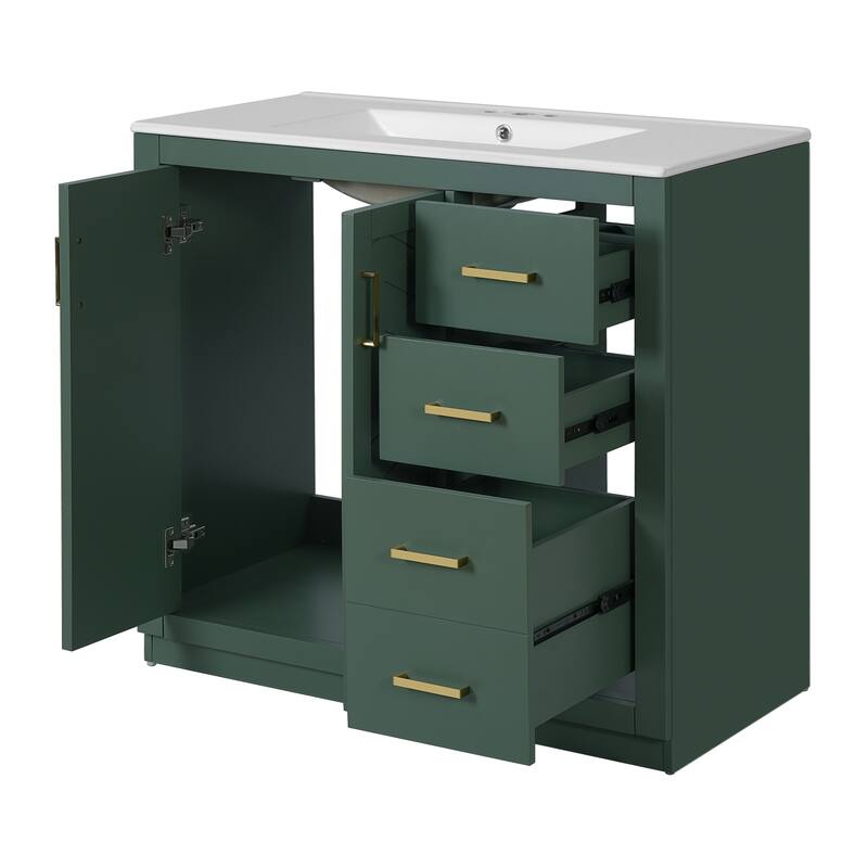 36'' Bathroom Vanity with Ceramic Sink Combo, Freestanding Vanity Set with 3 Drawers& Soft Closing Doors