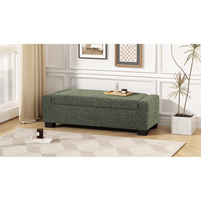 50" Ottoman Bench in Textured Fabric, Rectangular Design with Hinged Lid for Seating, Footrest, and Hidden Storage