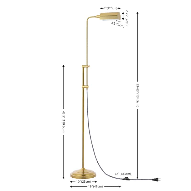 Louis 63" Industrial Minimalist Height-Adjustable Iron Pharmacy LED Floor Lamp, Brass Gold by JONATHAN Y