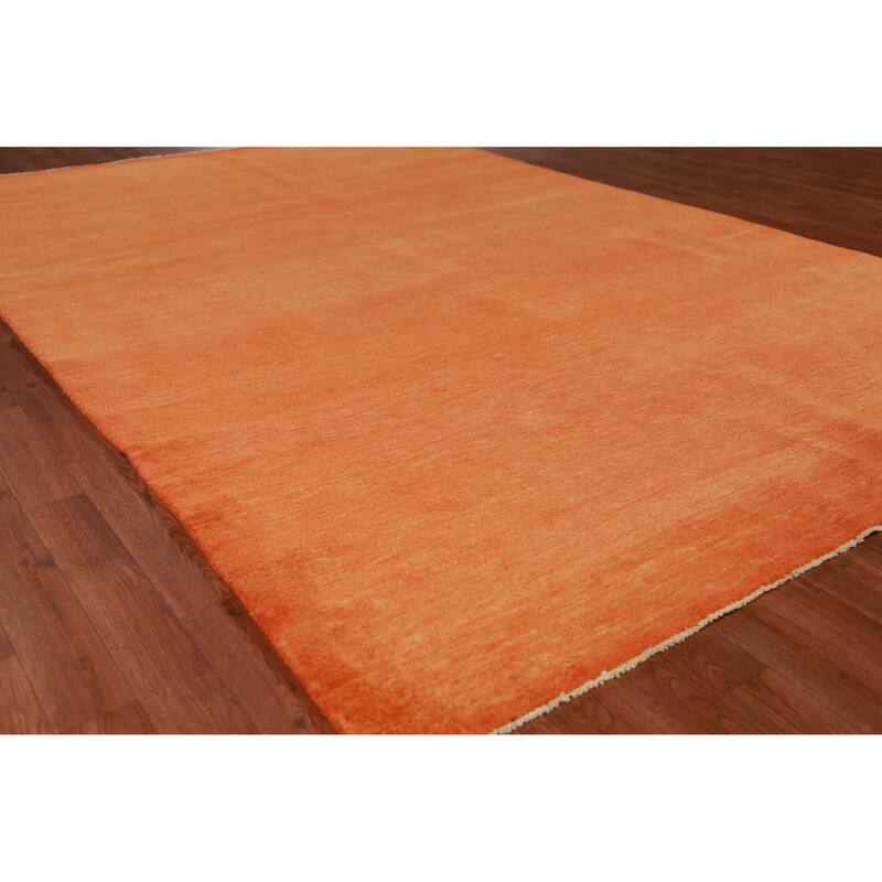 Hand Knotted Oriental 100% Wool Carpet Modern Solid Oranges & Rust Gabbeh Area Rug - 9' 2'' X 6' 0''