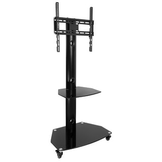Mount-It! Mobile TV Stand with Rolling Casters & Glass Shelving - Fits 32"-55" Displays - Black