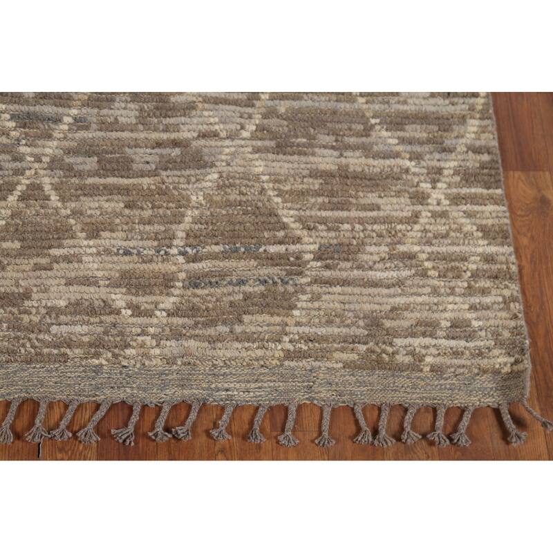 All-Over Trellis Moroccan Oriental Area Rug Handmade Beige Wool Carpet - 5'8"x 9'6"