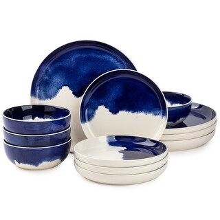 Dinnerware Blue Drip Stoneware, 12 Piece Set - Bed Bath & Beyond - 36417456