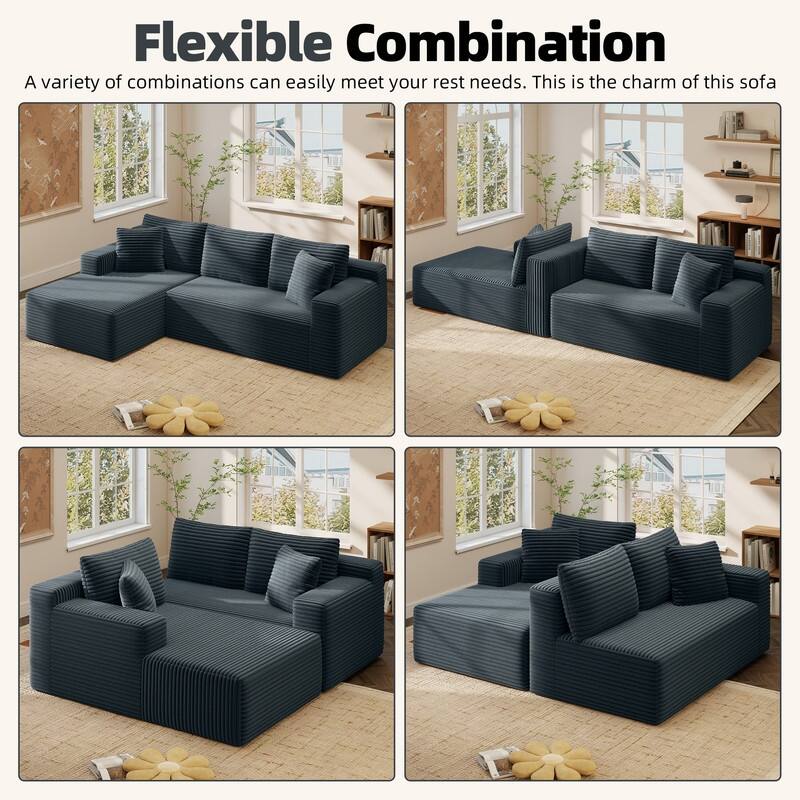 Rossetta L-Shaped Modular Cloud Corduroy Sectional Sofa with Deep Seat, Right Facing
