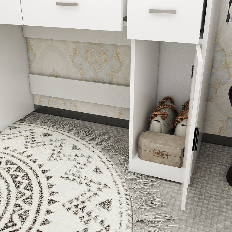 Dressing Table With Led Mirror And Power Outlet,With Drawers,Storage Box And Shelf,Dressing Table With Bedroom Cushioned Stool