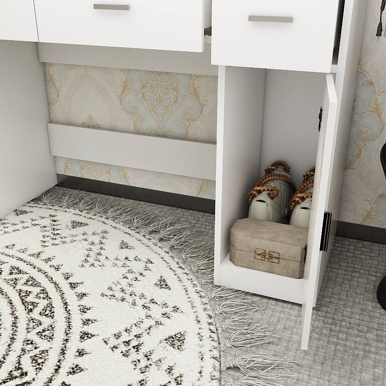 LED Vanity Desk with Mirror Wooden Dresser and Upholstered Stool Set Makeup Vanity Table with Storage Drawers