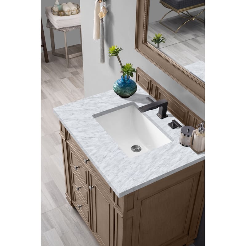James Martin Vanities Bristol 30" Single Vanity, Whitewashed Walnut - Carrara Marble