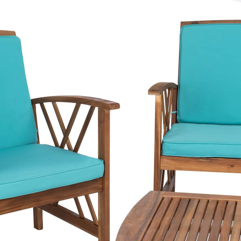 SAFAVIEH Outdoor Fontana 4-piece Acacia Wood Patio Conversation Set