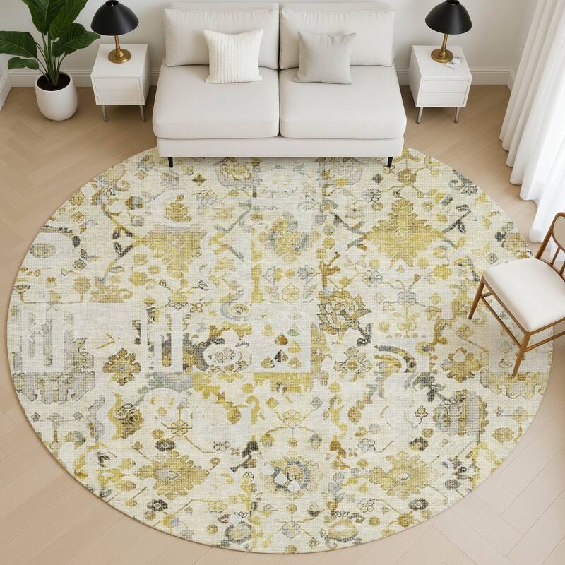 Premium Washable Super Soft Traditional Global Mayfield Rug - Gold - 8' x 8'
