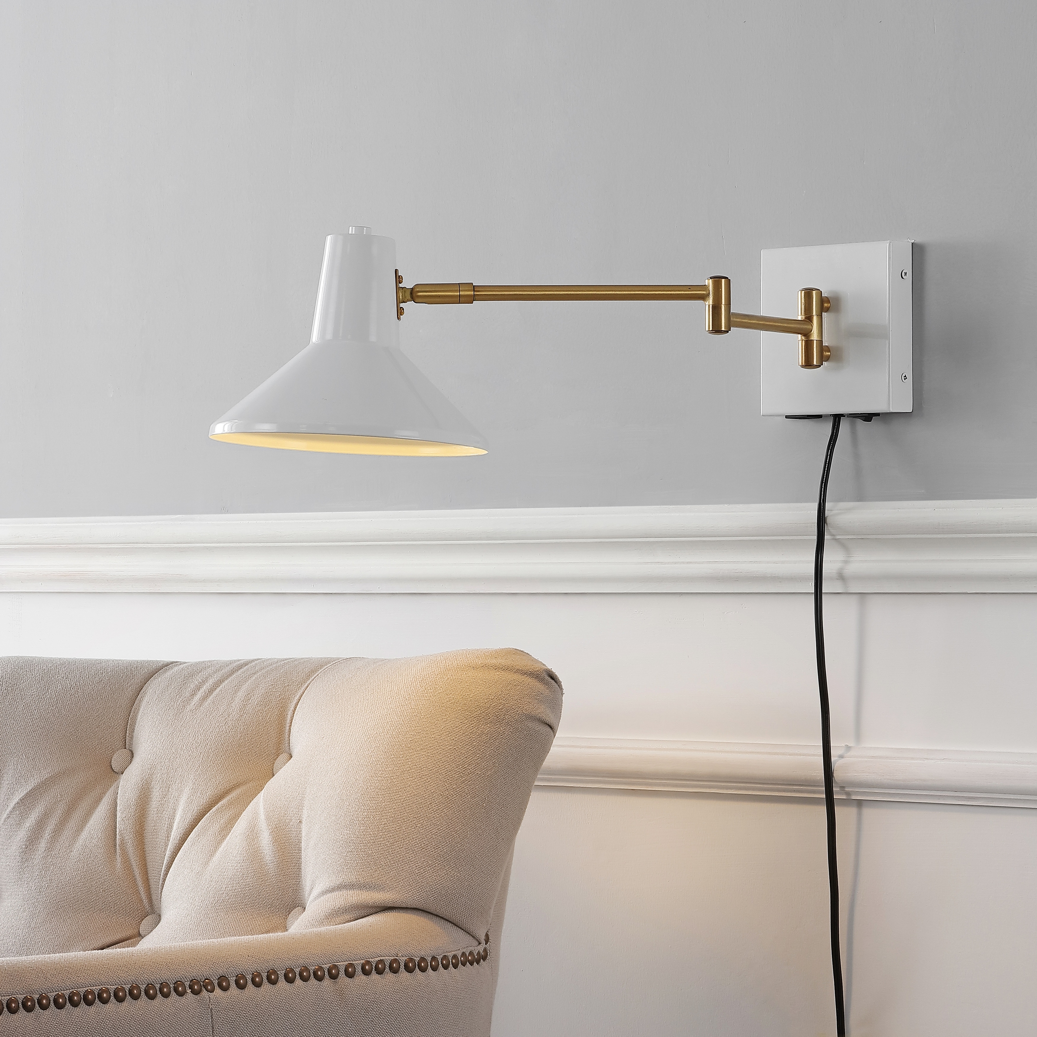 Max Swing Arm 1-Light Modern Midcentury Iron USB Charging Port LED Sconce, by JONATHAN Y