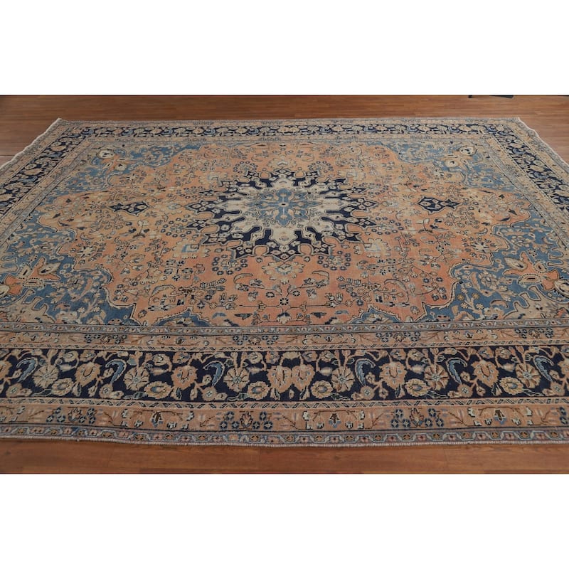 Light Orange Mashad Persian Area Rug Handmade Wool Carpet - 9'9"x 12'3"
