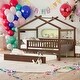 preview thumbnail 28 of 50, Full Size Wooden House Bed Platform Bed With Twin Size Trundle,Solid Construction For Bedroom